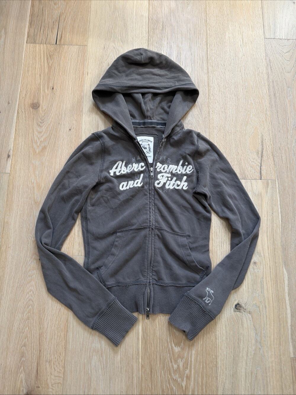 Vintage Abercrombie Fitch Zip-Up Womens Hoodie Size S Gray A&F Y2K Long Sleeve
